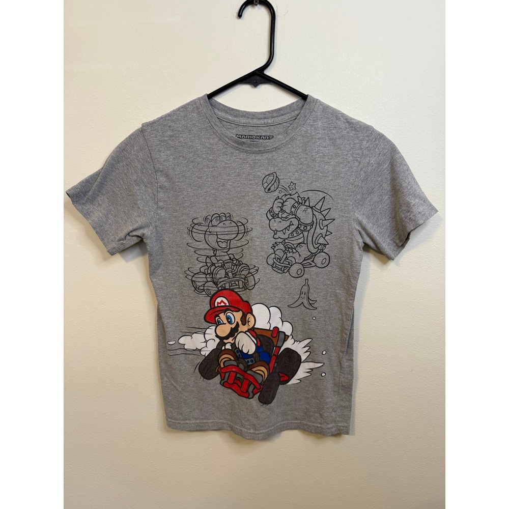 Nintendo Mario Kart T-Shirt Kids 10/12 Gray Good Graphic Bowser Yoshi Tee